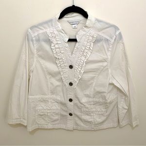 Christopher & Banks White Cotton blend Long Sleeve Top shirt